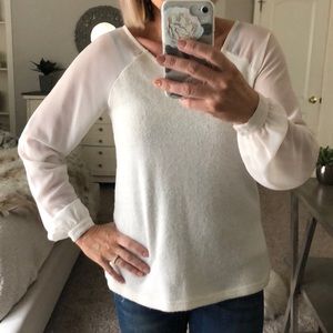 Soft white, sheer sleeved sweater